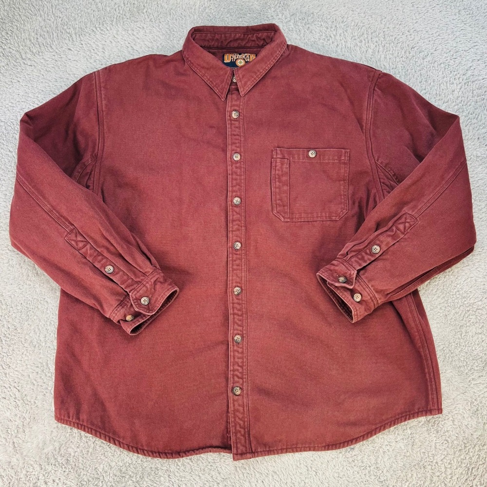 Duluth Jacket Mens 2XLT Red Workwear Canvas Chore Shacket Button Up Fleece Lined